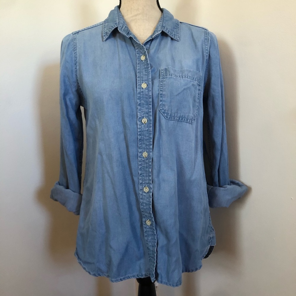 Faux Denim Button-Down
